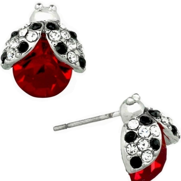 NEW Gorgeous Ruby Rhinestone Lady Bug Stud Earrings - Picture 2 of 3